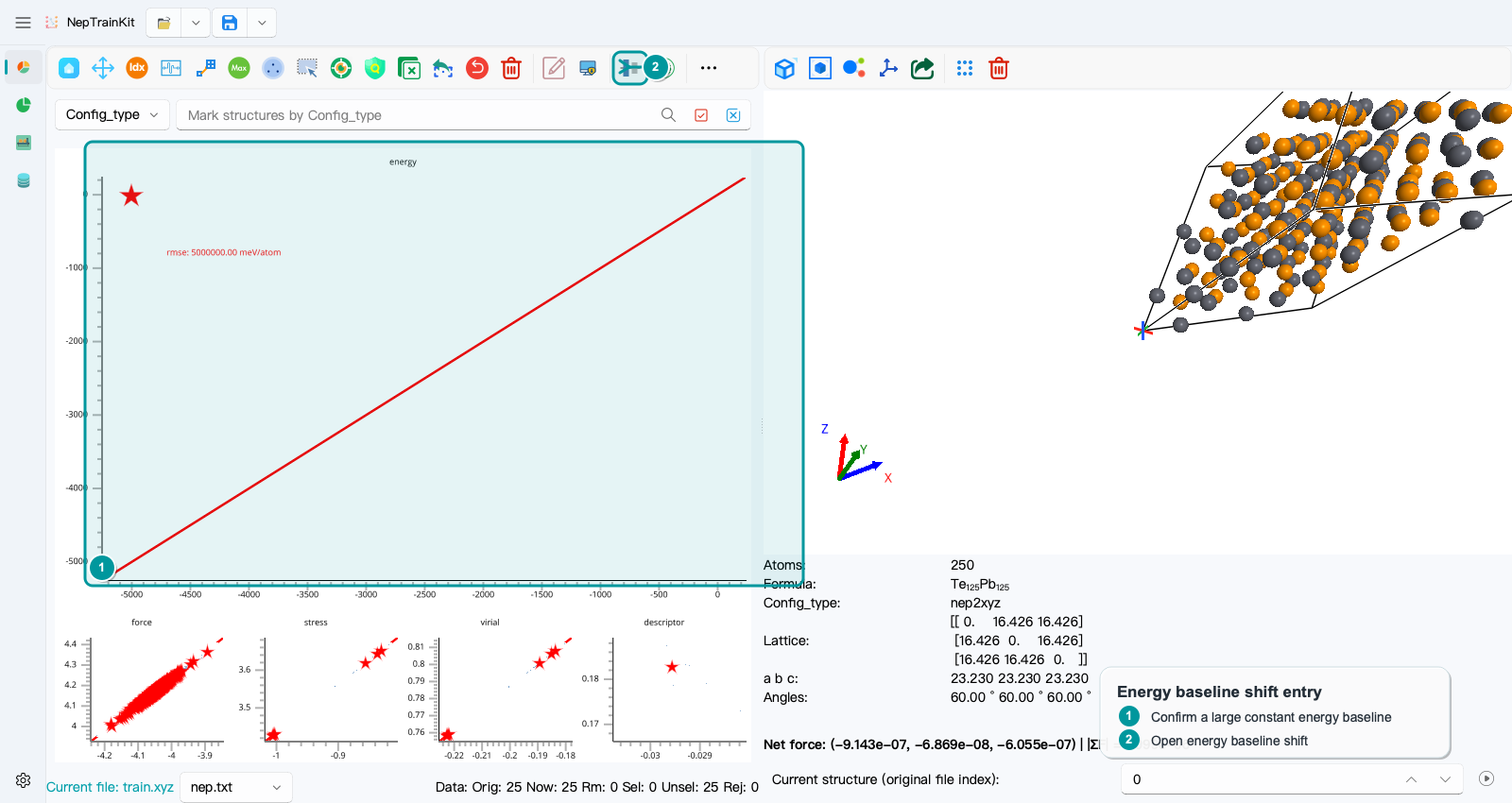 Energy plot and energy baseline shift button