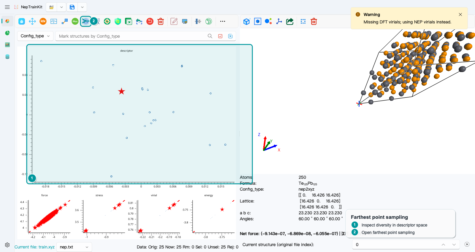 Descriptor plot and the farthest-point sampling action
