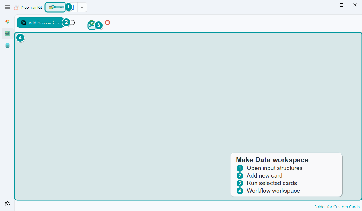 Empty Make Data workspace annotated overview